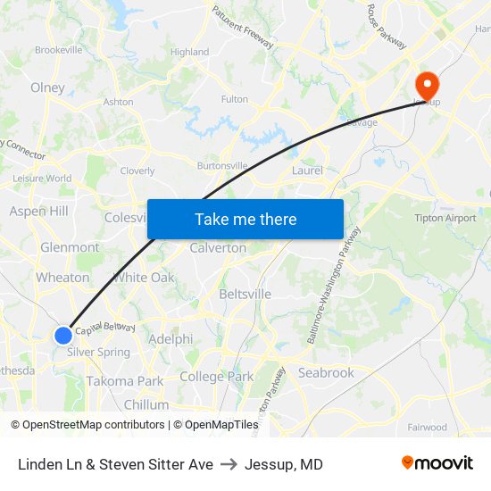 Linden Ln & Steven Sitter Ave to Jessup, MD map