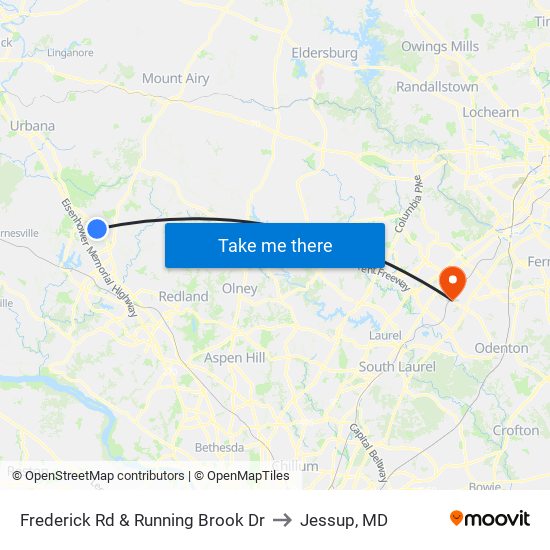 Frederick Rd & Running Brook Dr to Jessup, MD map