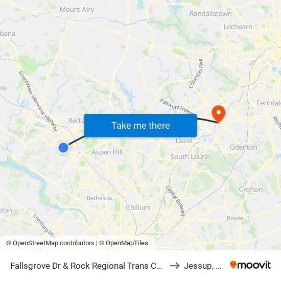 Fallsgrove Dr & Rock Regional Trans Center to Jessup, MD map