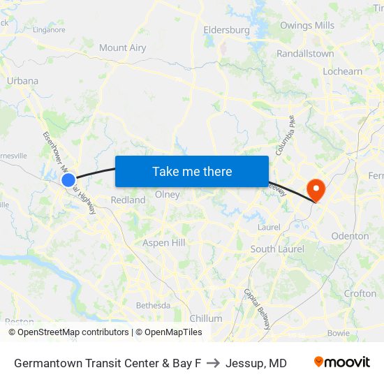 Germantown Transit Center & Bay F to Jessup, MD map