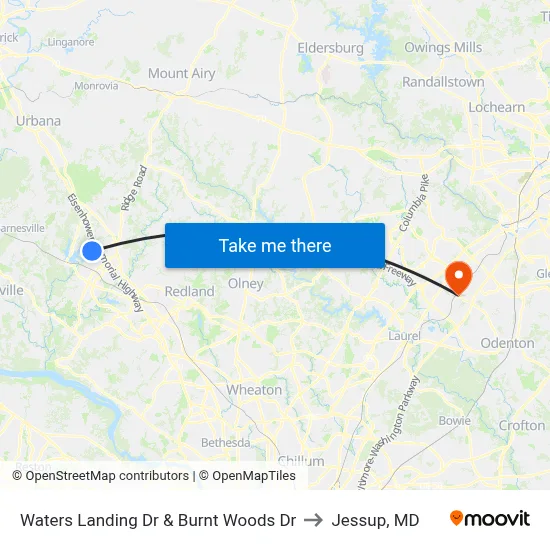 Waters Landing Dr & Burnt Woods Dr to Jessup, MD map