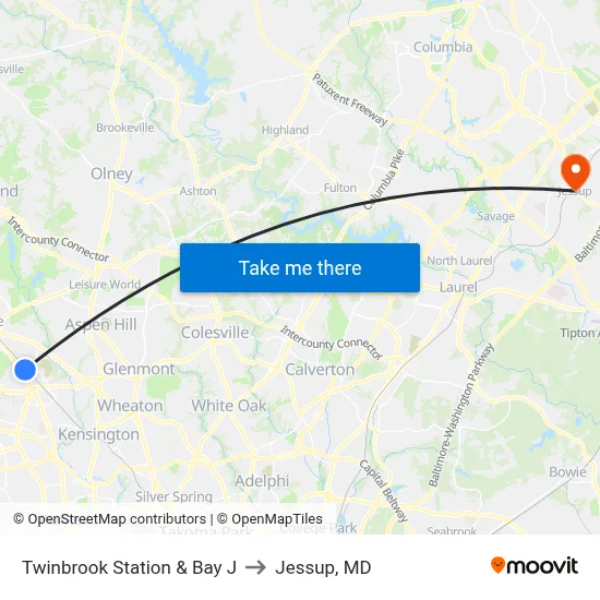 Twinbrook Station & Bay J to Jessup, MD map