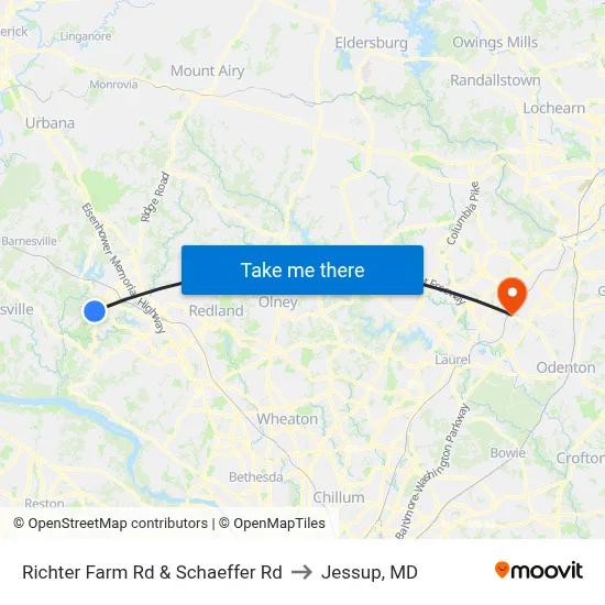 Richter Farm Rd & Schaeffer Rd to Jessup, MD map