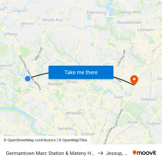 Germantown Marc Station & Mateny Hill Rd to Jessup, MD map
