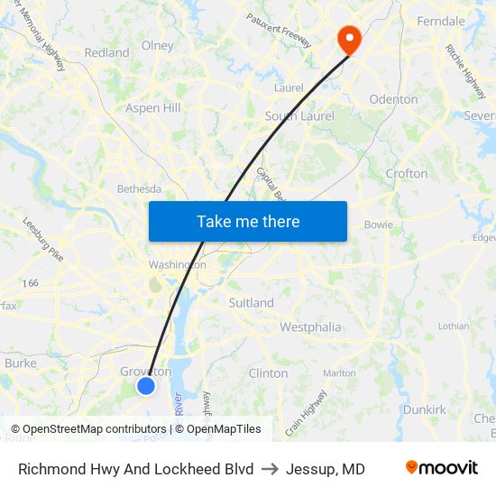 Richmond Hwy And Lockheed Blvd to Jessup, MD map