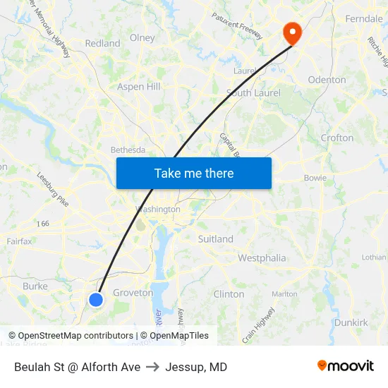 Beulah St @ Alforth Ave to Jessup, MD map
