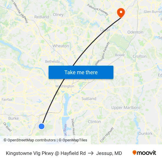 Kingstowne Vlg Pkwy @ Hayfield Rd to Jessup, MD map