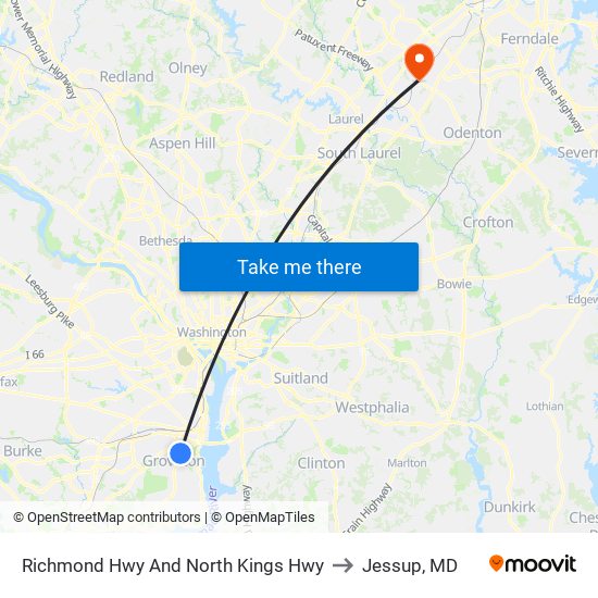 Richmond Hwy And North Kings Hwy to Jessup, MD map