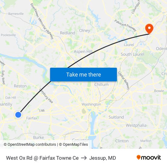 West Ox Rd @ Fairfax Towne Ce to Jessup, MD map