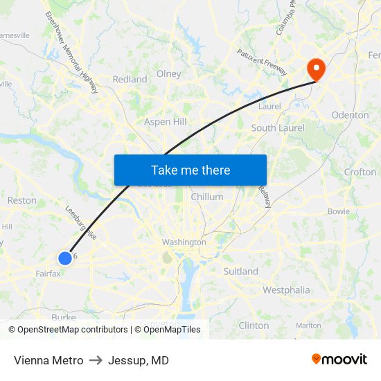 Vienna Metro to Jessup, MD map