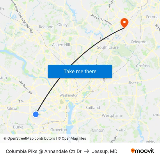 Columbia Pike @ Annandale Ctr Dr to Jessup, MD map