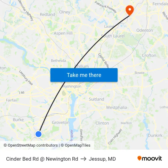 Cinder Bed Rd @ Newington Rd to Jessup, MD map