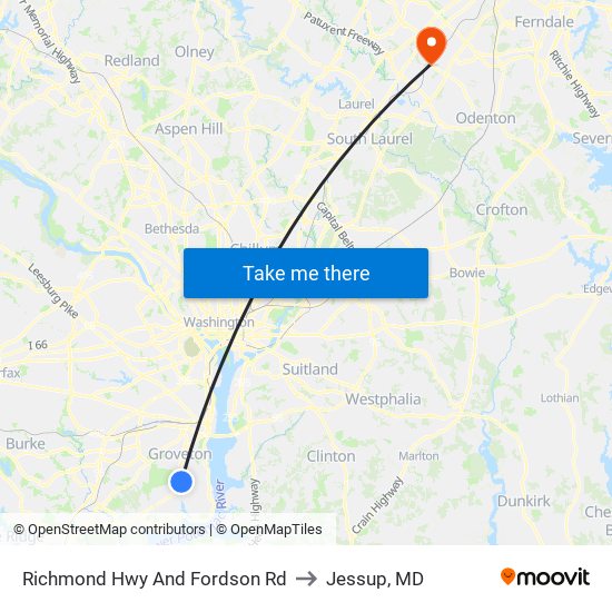 Richmond Hwy And Fordson Rd to Jessup, MD map