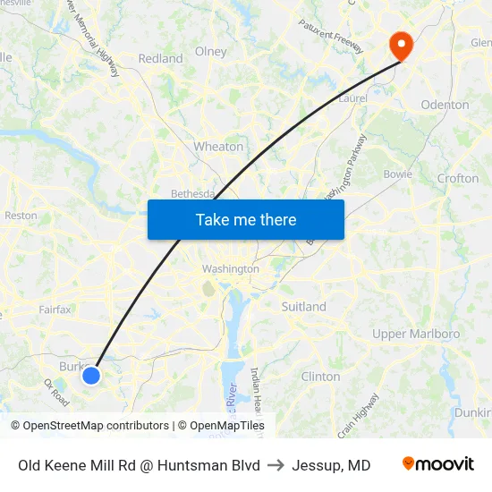 Old Keene Mill Rd @ Huntsman Blvd to Jessup, MD map