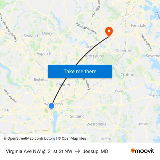 Virginia Ave NW @ 21st St NW to Jessup, MD map