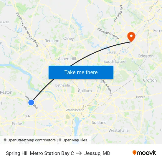 Spring Hill Metro Station Bay C to Jessup, MD map