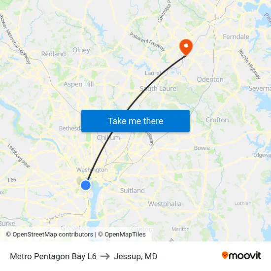 Metro Pentagon Bay L6 to Jessup, MD map