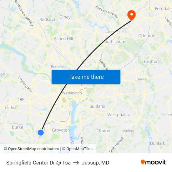 Springfield Center Dr @ Tsa to Jessup, MD map