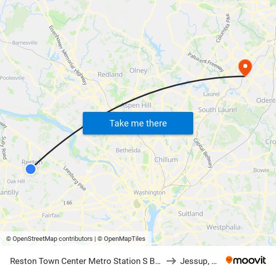 Reston Town Center Metro Station S Bay B to Jessup, MD map