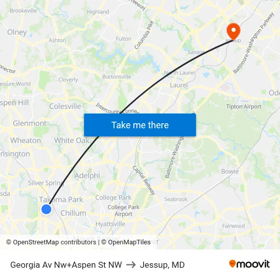 Georgia Av Nw+Aspen St NW to Jessup, MD map