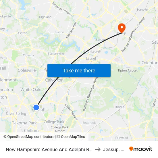 New Hampshire Avenue And Adelphi Road to Jessup, MD map