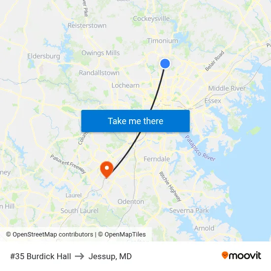 #35 Burdick Hall to Jessup, MD map
