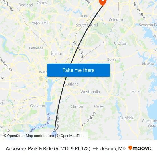 Accokeek Park & Ride (Rt 210 & Rt 373) to Jessup, MD map