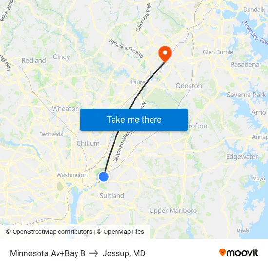 Minnesota Av+Bay B to Jessup, MD map