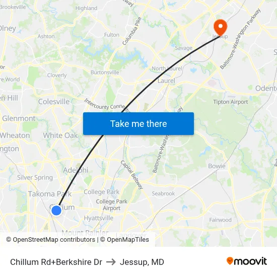 Chillum Rd+Berkshire Dr to Jessup, MD map