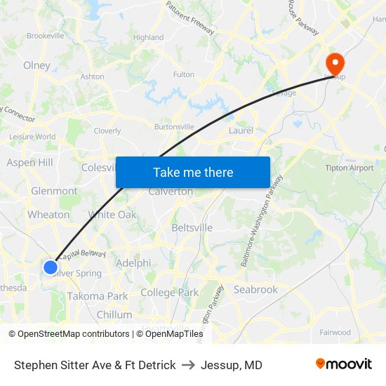 Stephen Sitter Ave & Ft Detrick to Jessup, MD map