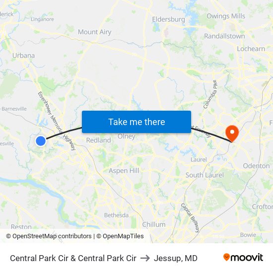 Central Park Cir & Central Park Cir to Jessup, MD map