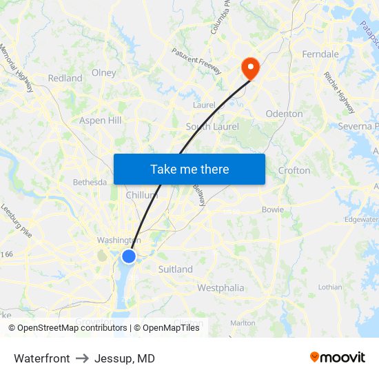 Waterfront to Jessup, MD map