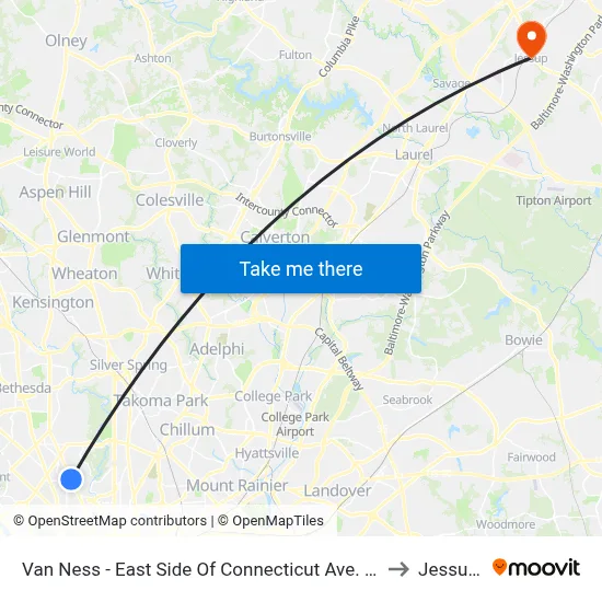 Van Ness - East Side Of Connecticut Ave. North Of Veazy St. NW to Jessup, MD map