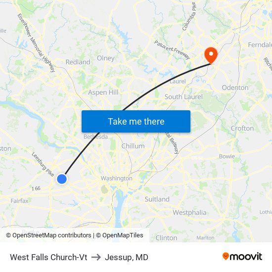 West Falls Church-Vt to Jessup, MD map