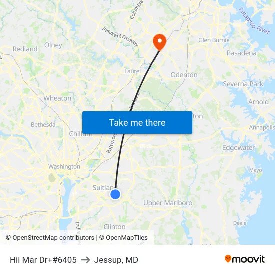 Hil Mar Dr+#6405 to Jessup, MD map