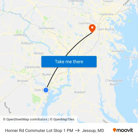 Horner Rd Commuter Lot Stop 1 PM to Jessup, MD map