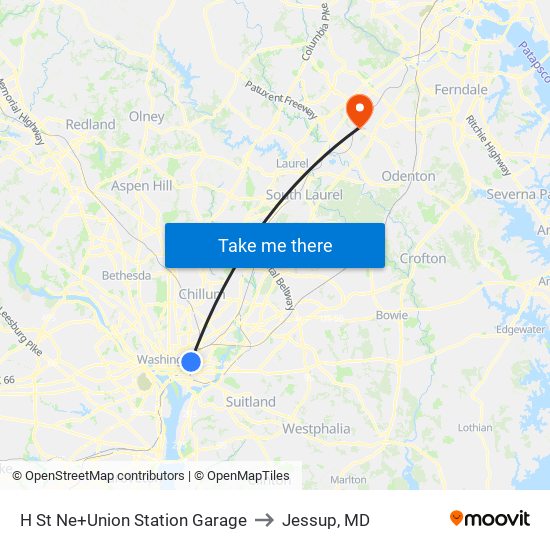 H St Ne+Union Station Garage to Jessup, MD map