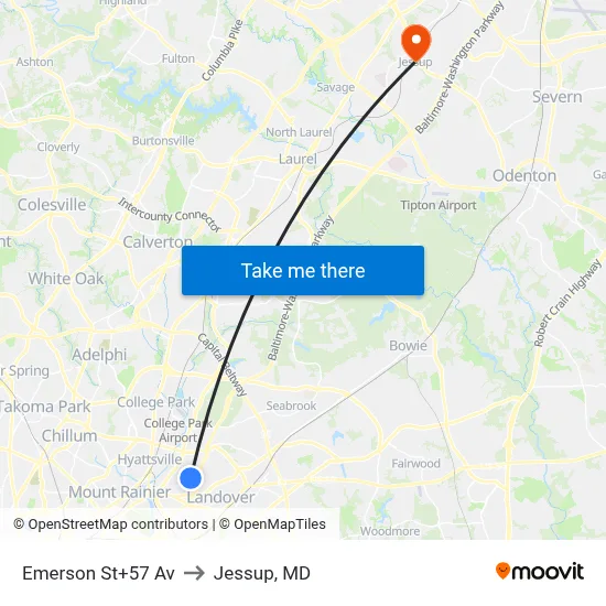 Emerson St+57 Av to Jessup, MD map
