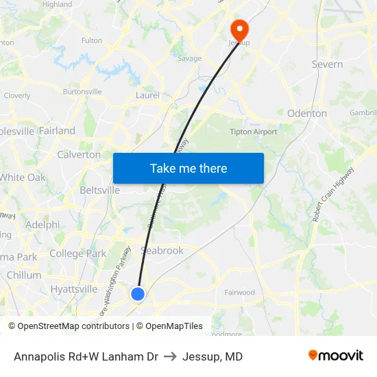 Annapolis Rd+W Lanham Dr to Jessup, MD map
