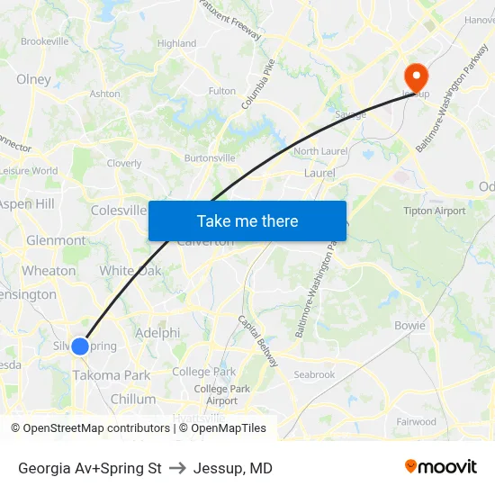 Georgia Av+Spring St to Jessup, MD map