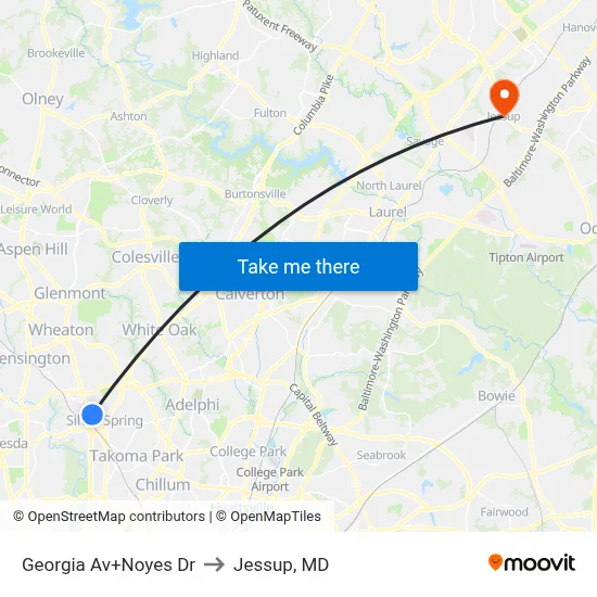 Georgia Av+Noyes Dr to Jessup, MD map