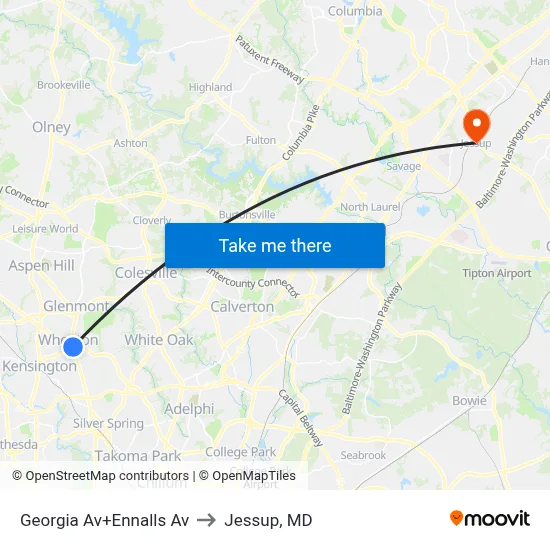 Georgia Av+Ennalls Av to Jessup, MD map