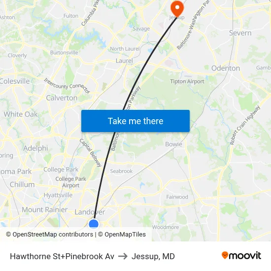 Hawthorne St+Pinebrook Av to Jessup, MD map