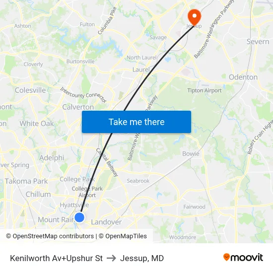Kenilworth Av+Upshur St to Jessup, MD map