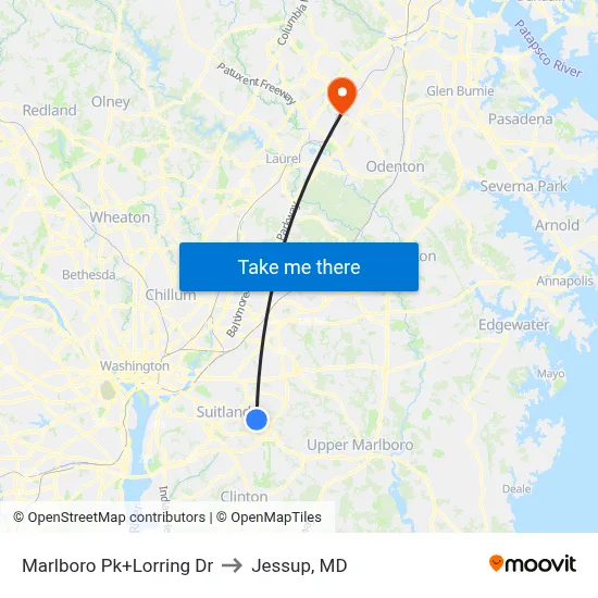 Marlboro Pk+Lorring Dr to Jessup, MD map