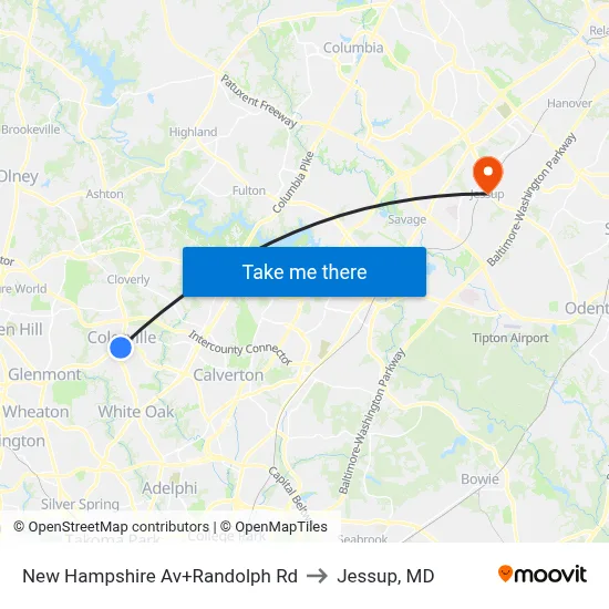 New Hampshire Av+Randolph Rd to Jessup, MD map