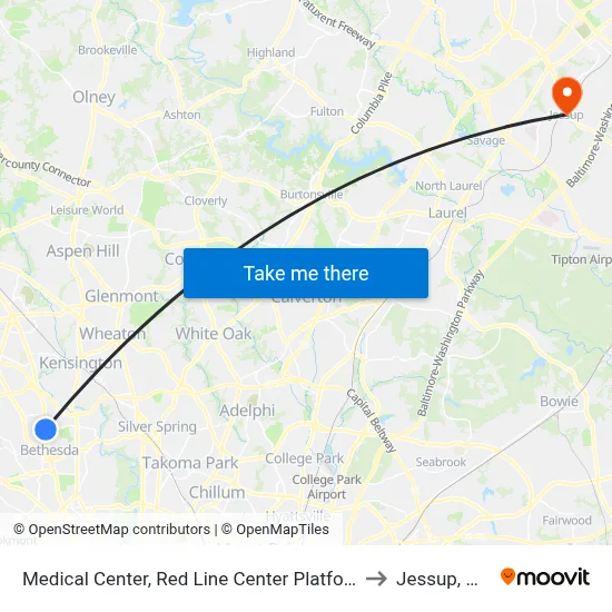 Medical Center, Red Line Center Platform to Jessup, MD map