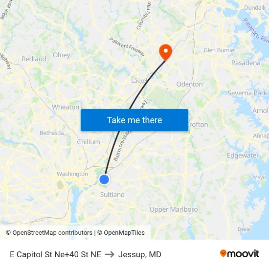 E Capitol St Ne+40 St NE to Jessup, MD map