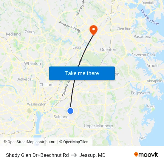 Shady Glen Dr+Beechnut Rd to Jessup, MD map