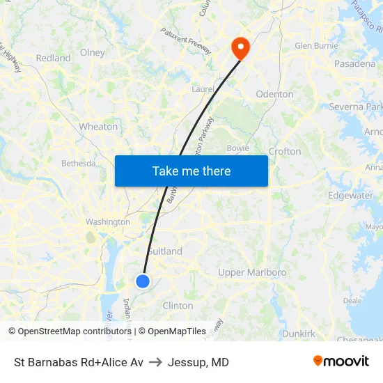 St Barnabas Rd+Alice Av to Jessup, MD map